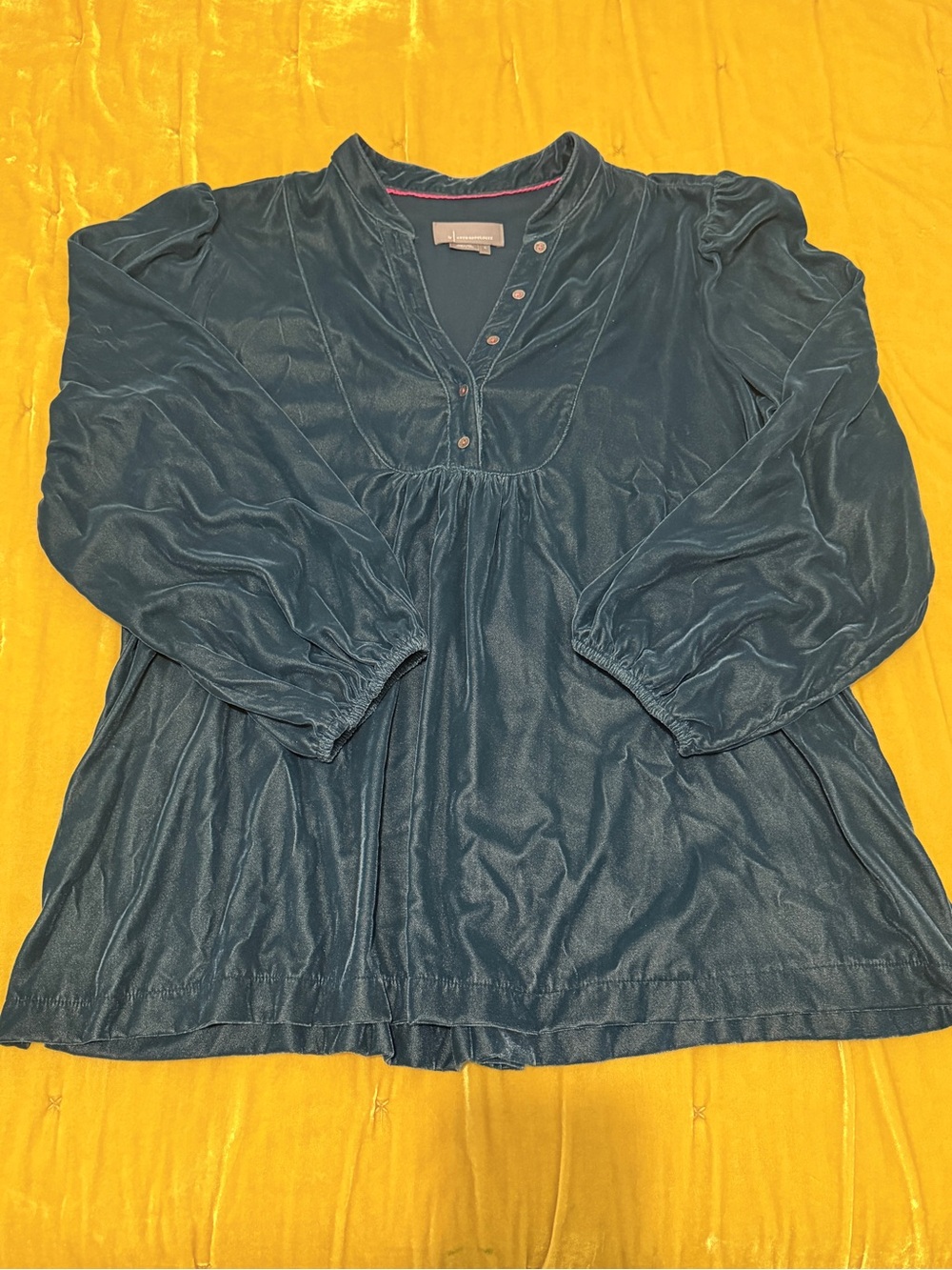 Anthropologie Teal Long-Sleeve Sleep Blouse